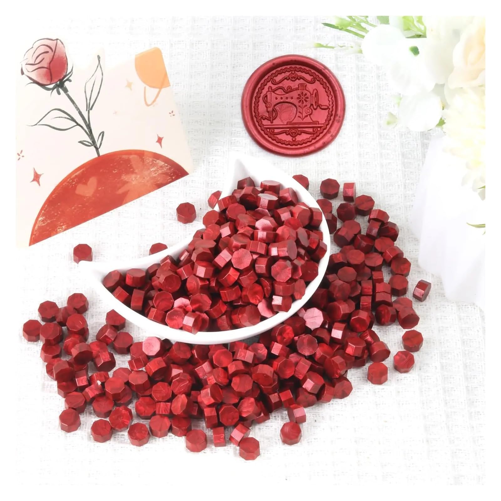 Siegelwachs 200–500 G Metallische Wachssiegelperlen | For Einladungen, Umschläge, Pakete(300g Flame Red)