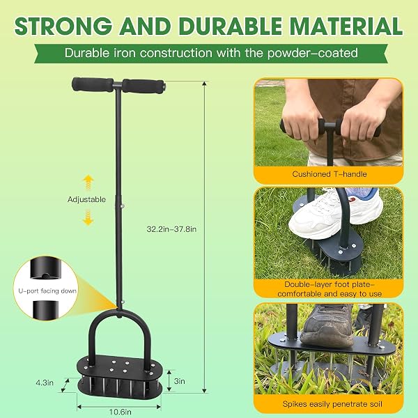 Lawn Aerator Automatic Dirt and Leaf Clean Design,Pre-Assembled 15 Iron Spikes Metal,Soil Lawn Aerating Tools for Yard Lawn and Garden, lawn aerator spikes aerating tool - 5