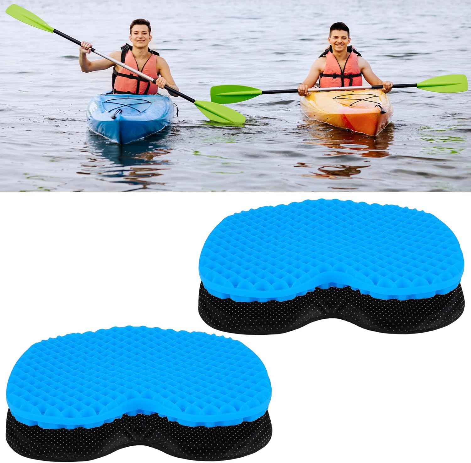 2 Pack Office Chair Cushion Anti-Slip Kayak Cushion Thick Waterproof Gel U-Shape Boat Canoe Rowing Pad with Non-Slip Cover for Fishing Inflatable Kayak Stadium Office Chair Car Wheelchair