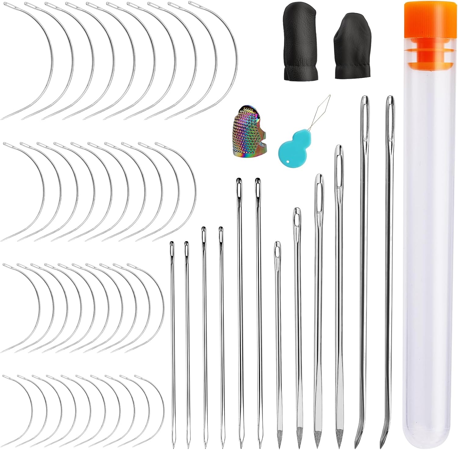 Qzma 52Pcs Upholstery Sewing Needles Set Leather Hand Sewing Needles