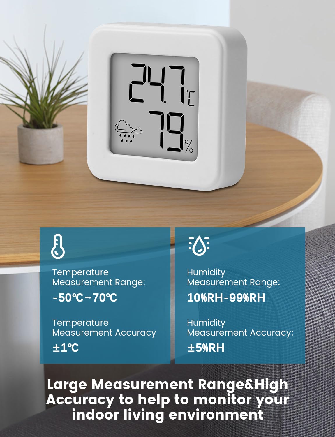 Mini Igrometro Termometro per interni, monitor della temperatura ambiente e misuratore di umidità Misuratore di temperatura e umidità, termometro d'atmosfera (bianco-1 pezzo)