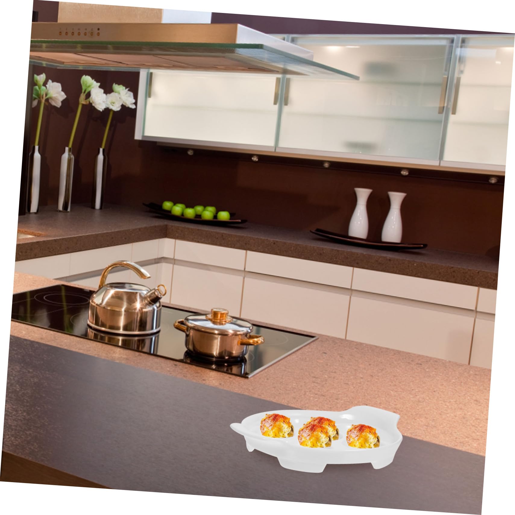 PRETYZOOM Plato de Cerámica para Caracoles con Doble Oreja 18 Cm, Bandeja para Hornear Mariscos, Resistente a Altas Temperaturas, Multifuncional, Adecuado para Reuniones Familiares, Pack 4