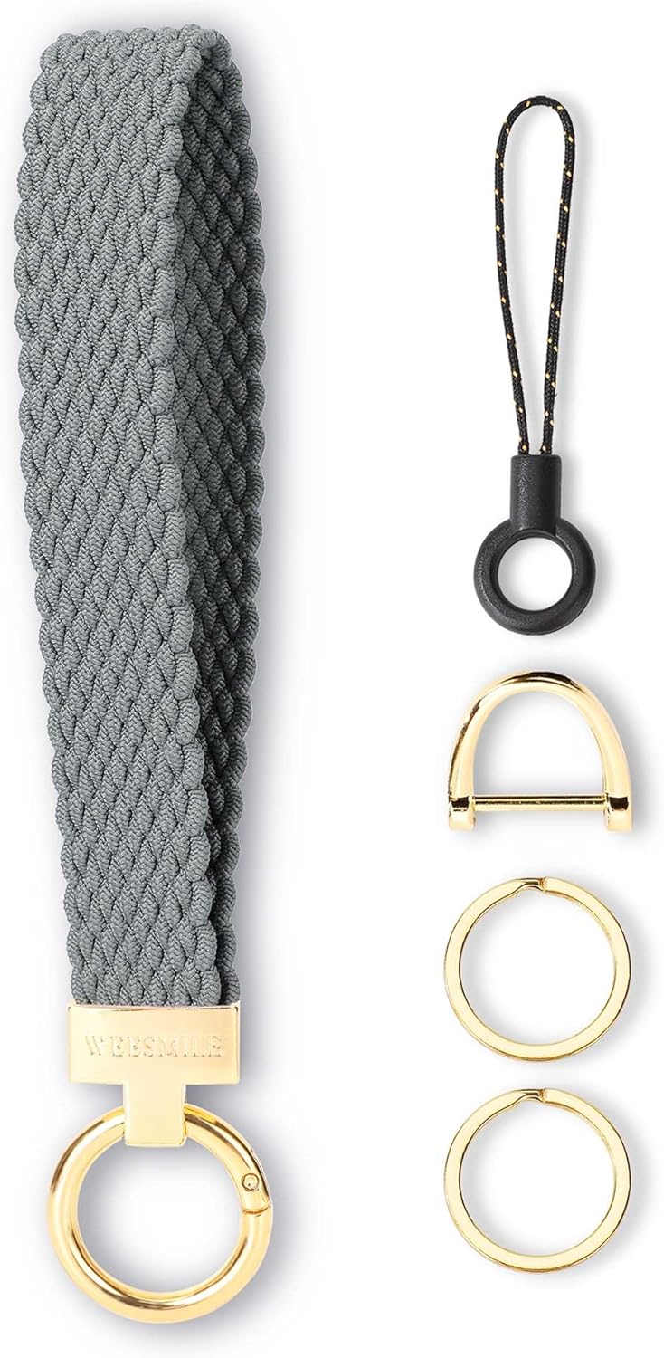 Keychain Wristlet, Stretchy Key Chain for Car Keys with 2 Keyrings and D ring, Cute Wrist Lanyard for Women Men