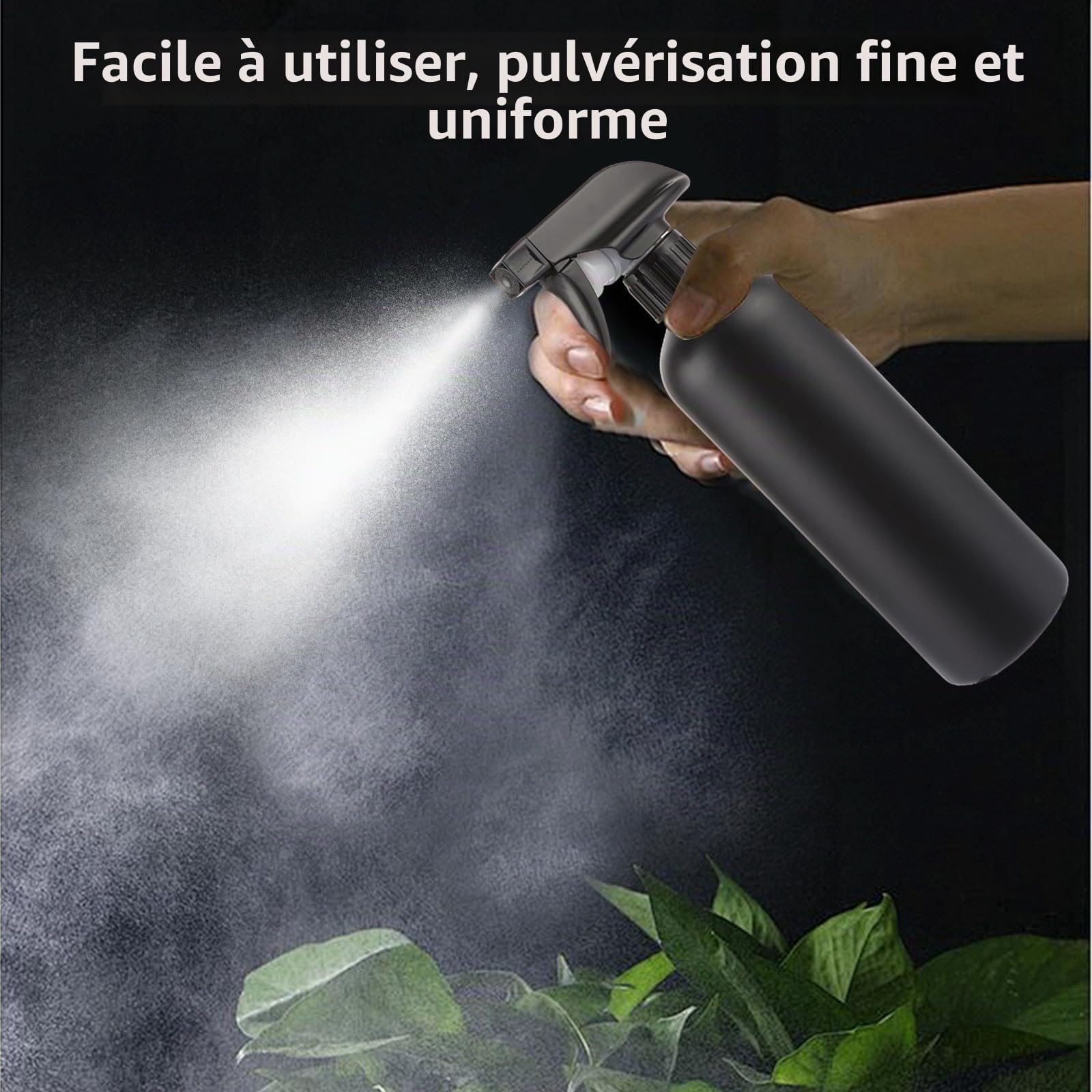 10 x Flacon Spray Vide 500ml, Pulvérisateur à Main Noir, Bouteille Vide Spray Réutilisable pour Jardinage, Ménage, Plantes et Cheveux, Conception Ergonomique