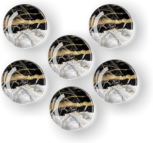 6 imanes de vidrio para nevera, patrón de mármol negro y dorado, imán de pizarra blanca de oficina, imán de gabinete, bonitos imanes de nevera para