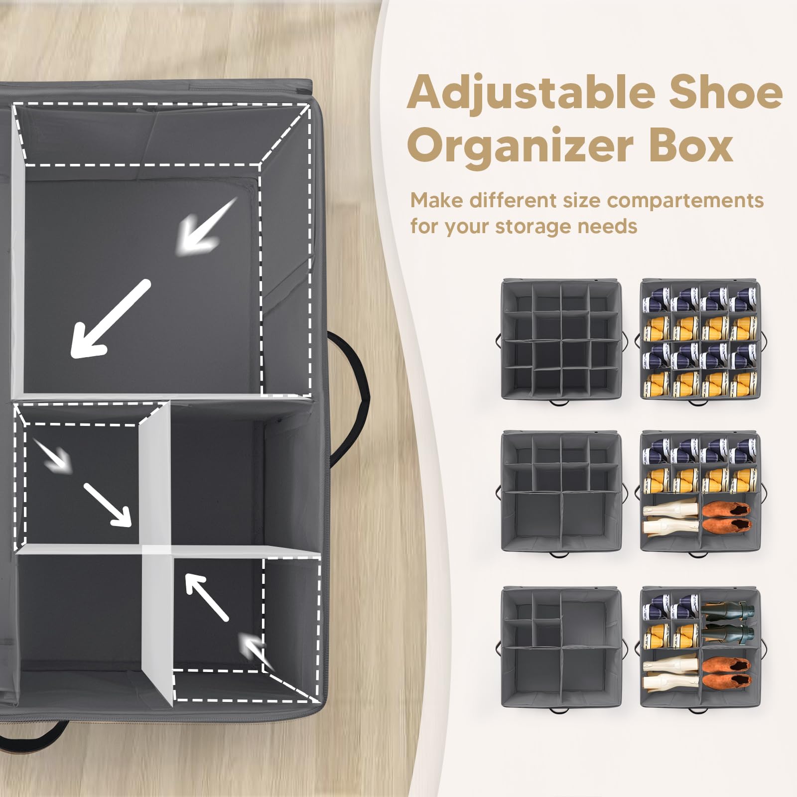 Organizer per scarpe per armadio, può contenere fino a 32 paia, grande contenitore per scarpe con coperchio trasparente, con divisori regolabili per scarpiere, contenitori salvaspazio per scarpe,