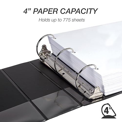 Vista 191 de Samsill Carpeta duradera de 1.5 pulgadas, fabricada en los Estados Unidos, carpeta de anillos en D, carpeta transparente personalizable, color Negro