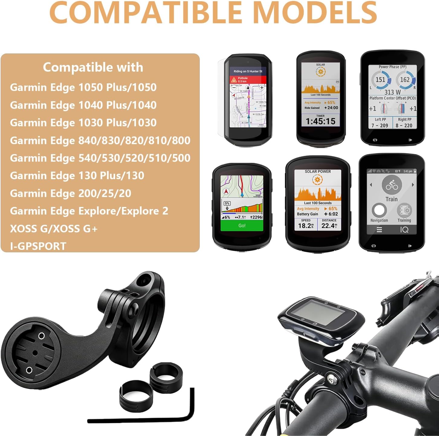 Adjustable Bike Mount for Garmin Computer GPS Out Front MTB Cycling Handlebar Holder Compatible with Garmin Edge 1050 1040 1030 1000 130 Plus 200 540 530 520 510 500 840 830 820 810 800 Explore XOSS G image 4