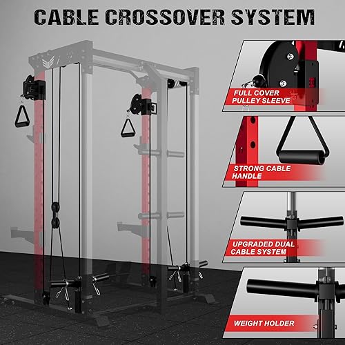 Miniatura 6 de Jaula de potencia, 2000 libras multifunción C21 con sistema cruzado de cable de polea doble, estante todo en uno para sentadillas con más accesorios