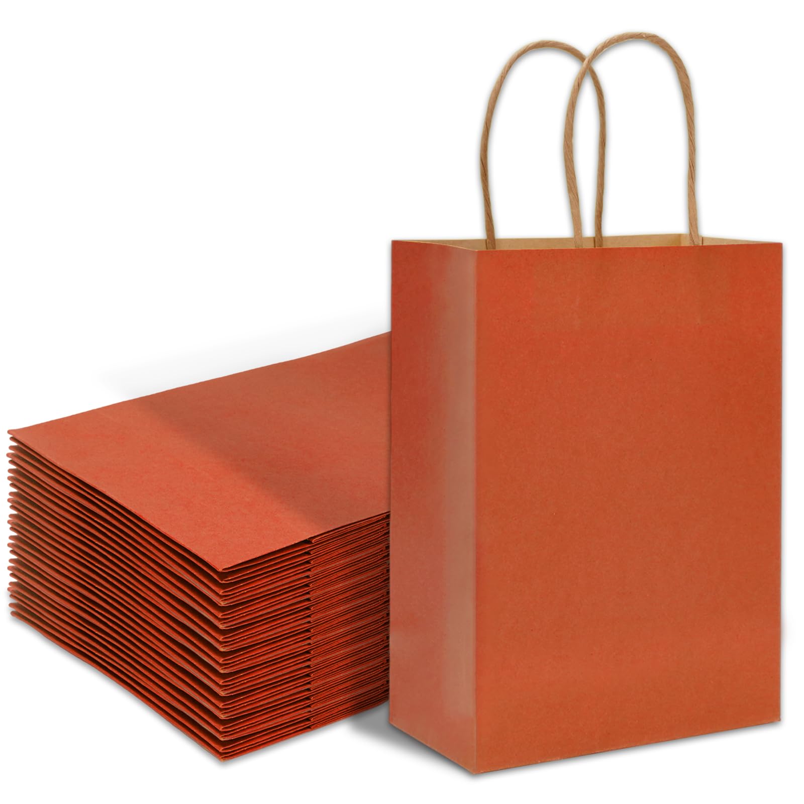 Whaline 24Pcs Fall Kraft Paper Bags Orange Party Gift Bags with Handles Candy Goodie Treat Bags Grocery Shopping Bags for Autumn Thanksgiving DIY