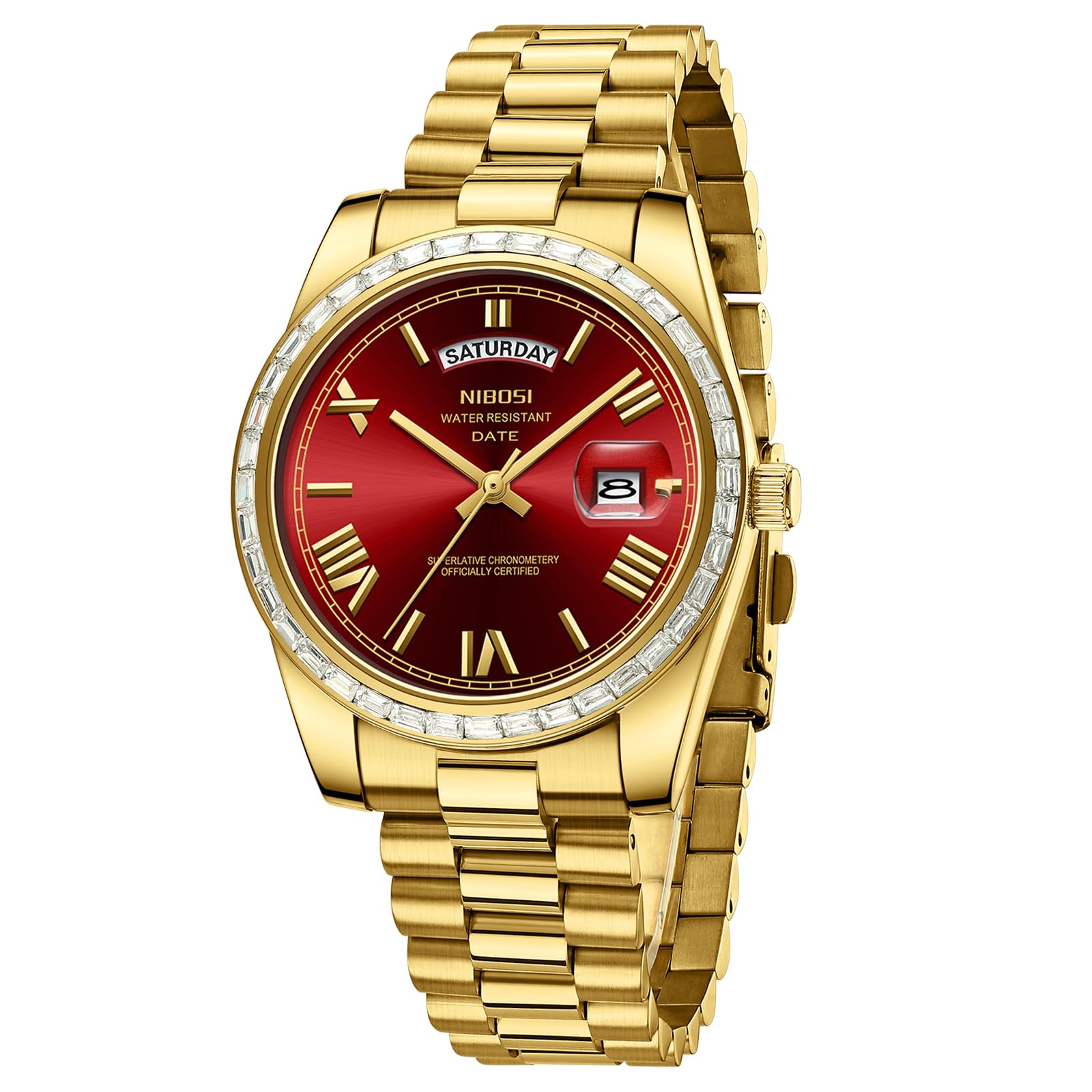 NIBOSI Orologi da uomo analogico al quarzo lunetta con diamanti quadrante in acciaio inossidabile oro rosa argento orologi da uomo impermeabili Business Classic Dress orologio da polso con giorno data