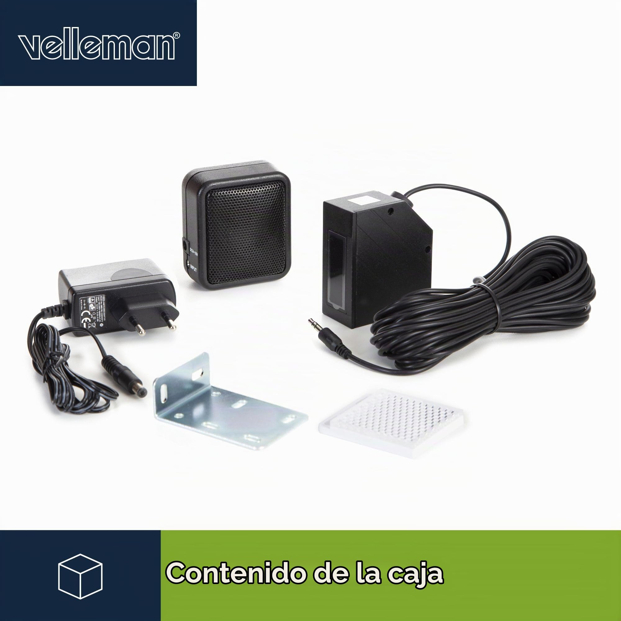 Velleman Barrera IR con Cable, Alcance de 7 m, IP44, Sensor de Entrada infrarrojo con alimentación de 12 V, Altavoz de Alarma Ajustable y tecnología fotoeléctrica para Control de accesos y Seguridad