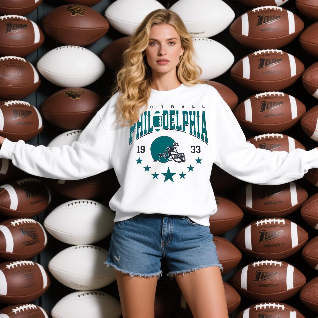 Football Sweatshirt Women Game Day Sweatshirts Sunday Funday Football Team Fans Pullover Tops Graphic Long Sleeve Shirts