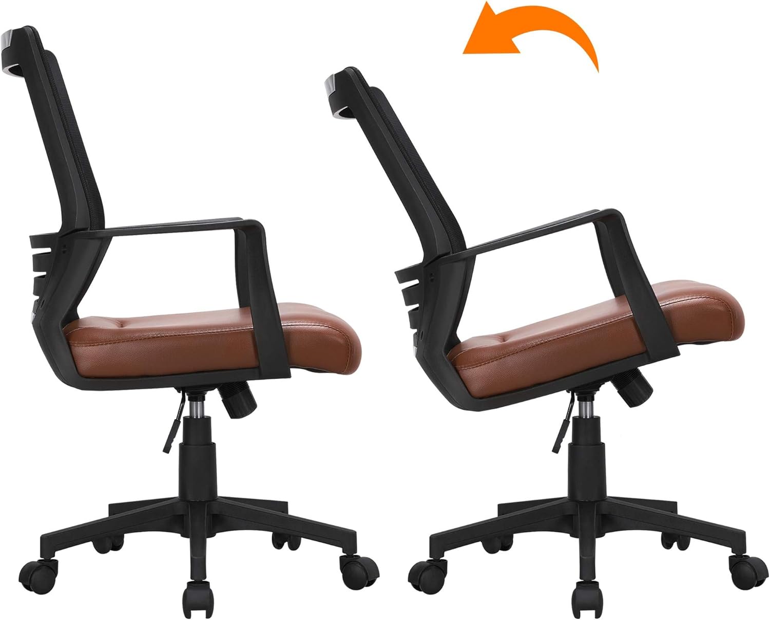 Side view of the chair demonstrating its tilt function, showing both upright and reclined positions.