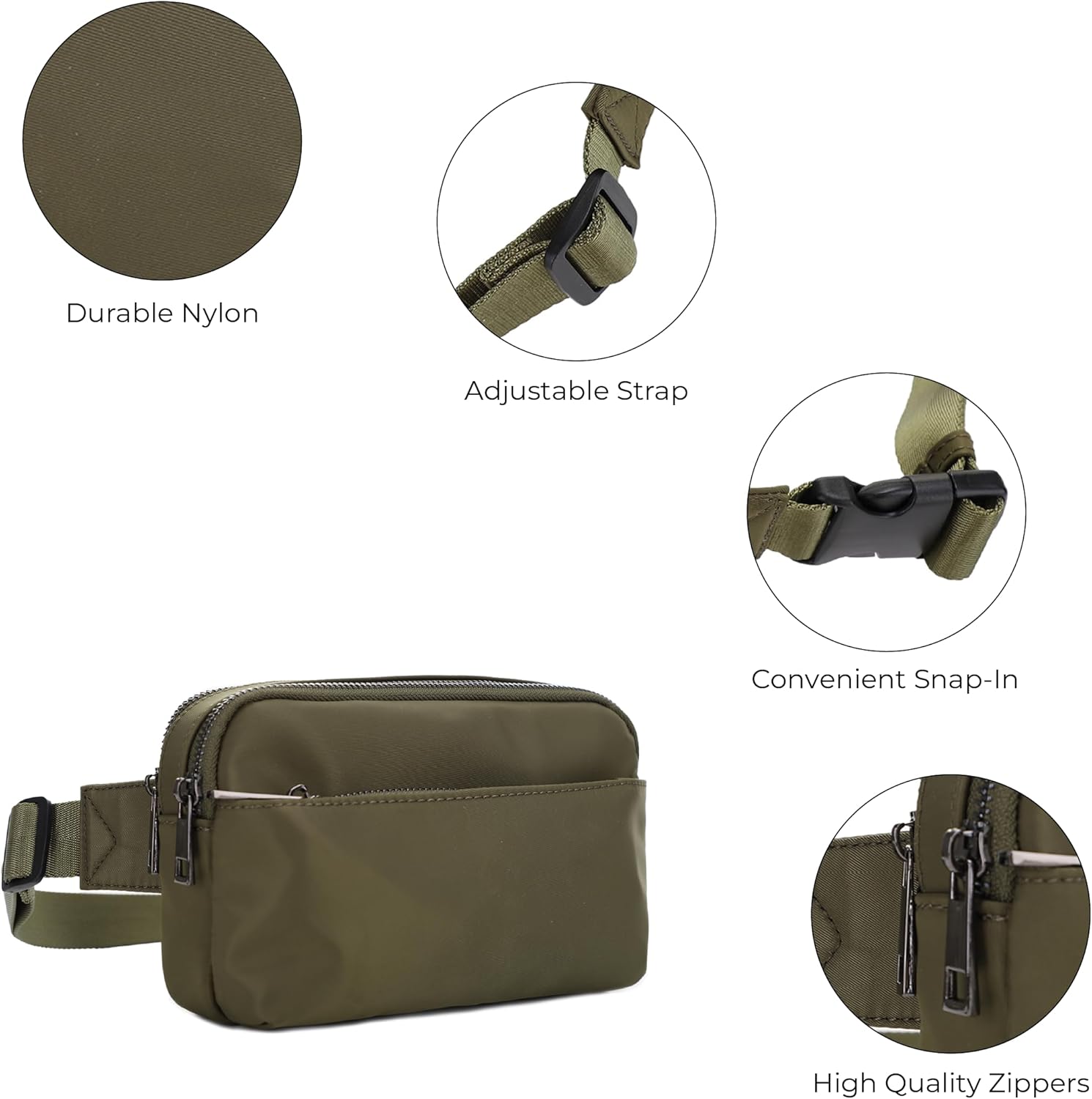 Jessie & James Crossbody Nylon Concealed Carry Waist Pack with Adjustable Buckle Strap Fashion Multi Pocket Belt Bag for| Olive - Image 3