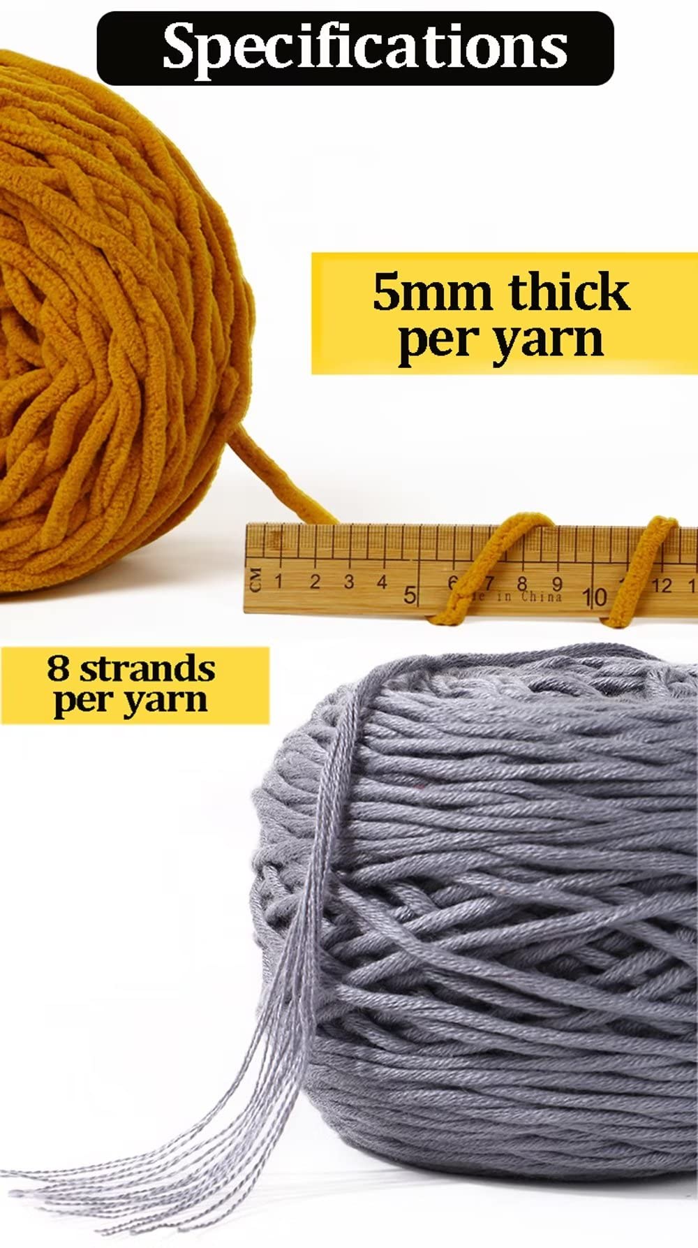 Nici do szydełkowania， 6 x 95g kulek włóczki dziewiarskiej, 8 nitek, grubość 5 mm, 100m na ​​kulkę(H,200g/roll)