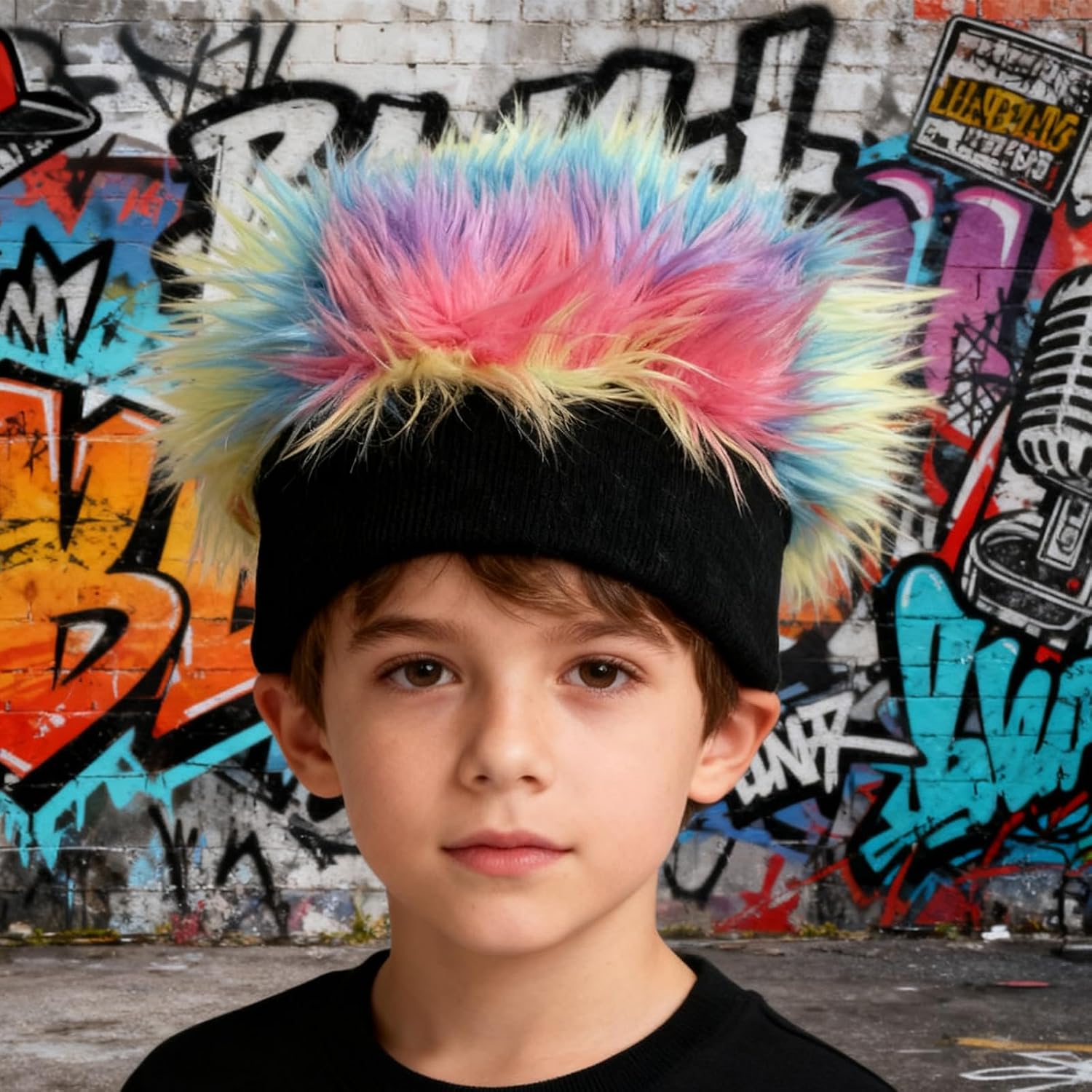 Creative Beanie Hat Cap with Wig Novelty Winter Knit Wig Hat for Kids Boys Girls
