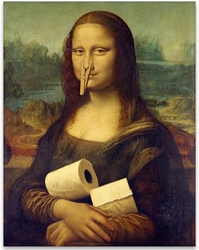 Mona Lisa Parody 11x14 Unframed PosterFunny Art Print Featuring the Iconic Mona Lisa with a Clothespin on Her Nose, Whimsical Bathroom Humor Wall Art for Creative, Quirky, Vintage Decor Enthusiasts