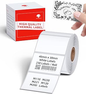 M110 Printer Labels, White Labels Compatible with M110, M120, M220, M221, M200, M260 Label Printer Blutooth, 40mm x 30mm (1.57'' x 1.18), 230 Labels/Rolls