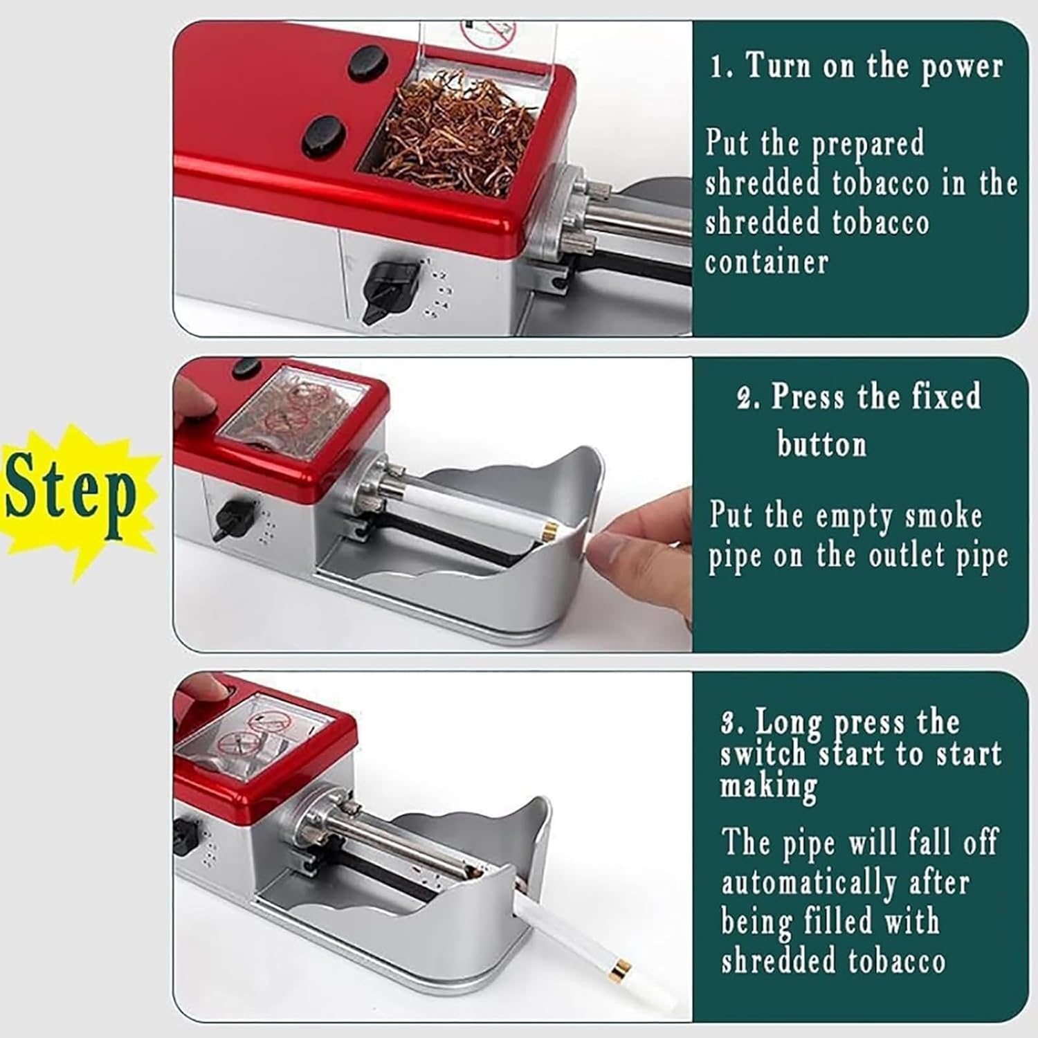 Electric Cigarette Rolling Machine, Fully Automatic Cigarette Rolling Machine, 5 Levels of Tightness Adjustment, 5.5/6.5/8.0 Rollable Size, Smoke Out in 2 Seconds, Low Noise, Durable