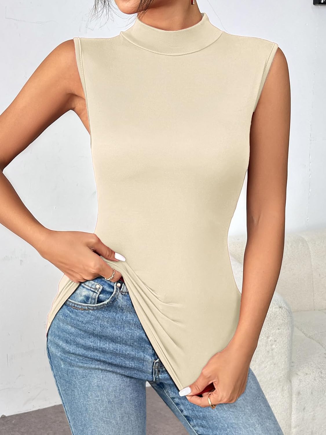 Zeagoo Womens Mock Turtleneck Tank Tops 2026 Slim Fitted Sleeveless Top Stretchy Basic Casual Layer Tee Shirts - Image 3