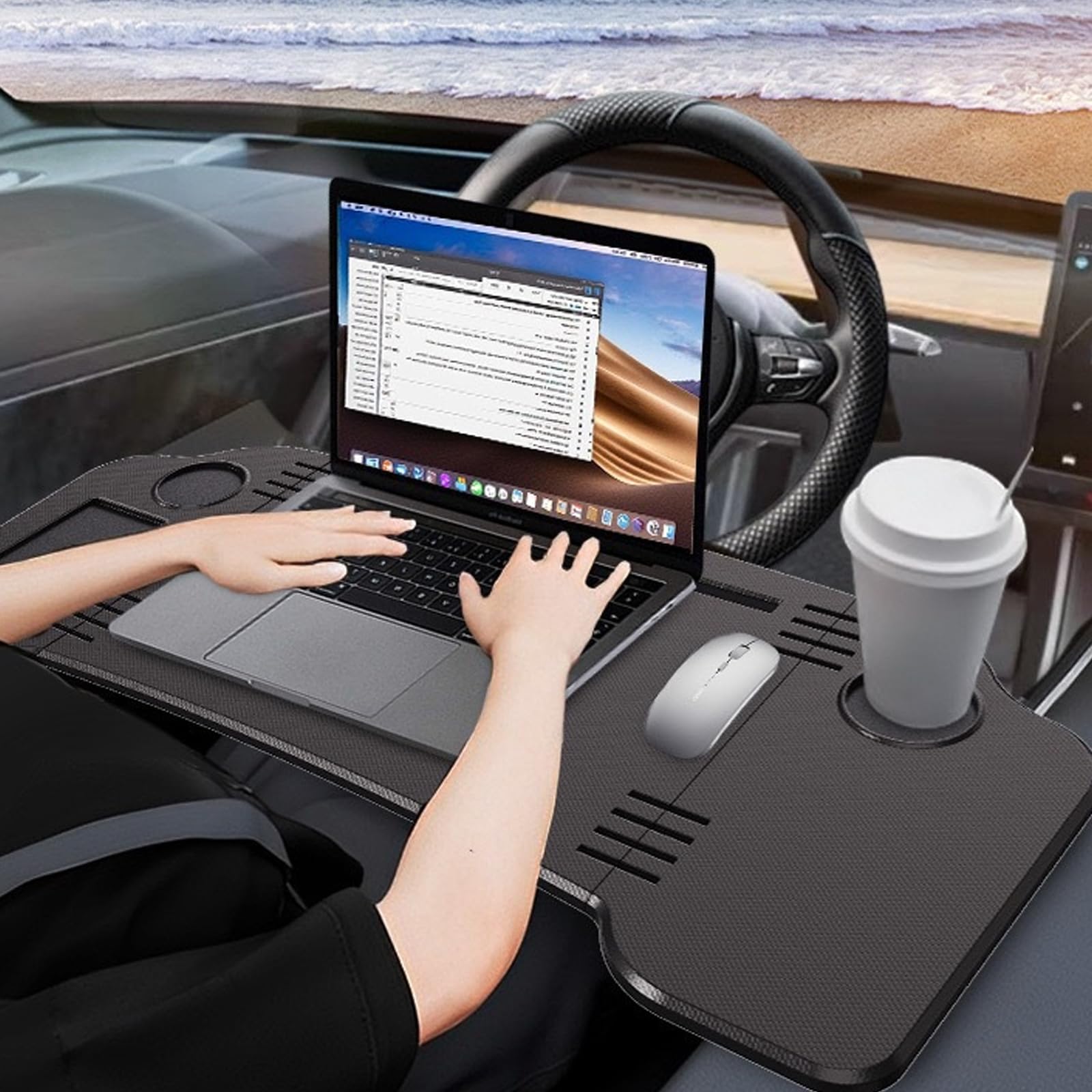 Tavolo Pieghevole Per Auto, Tavolo Da Volante Con Portabicchieri Portatile Per Auto A Nuova Energia E La Maggior Parte Delle Autoes Scrivania Da Volante Multifunzionale Per Lavoro E Viaggio