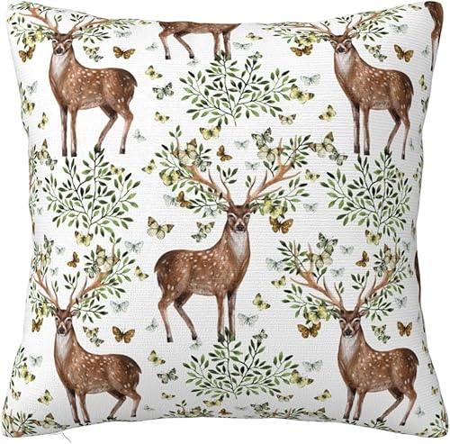 YIPOCH Fundas de almohada de ciervo y mariposa de 22 x 22 pulgadas, fundas de cojín decorativas para sofá, fundas para cojines de sala, bonitas