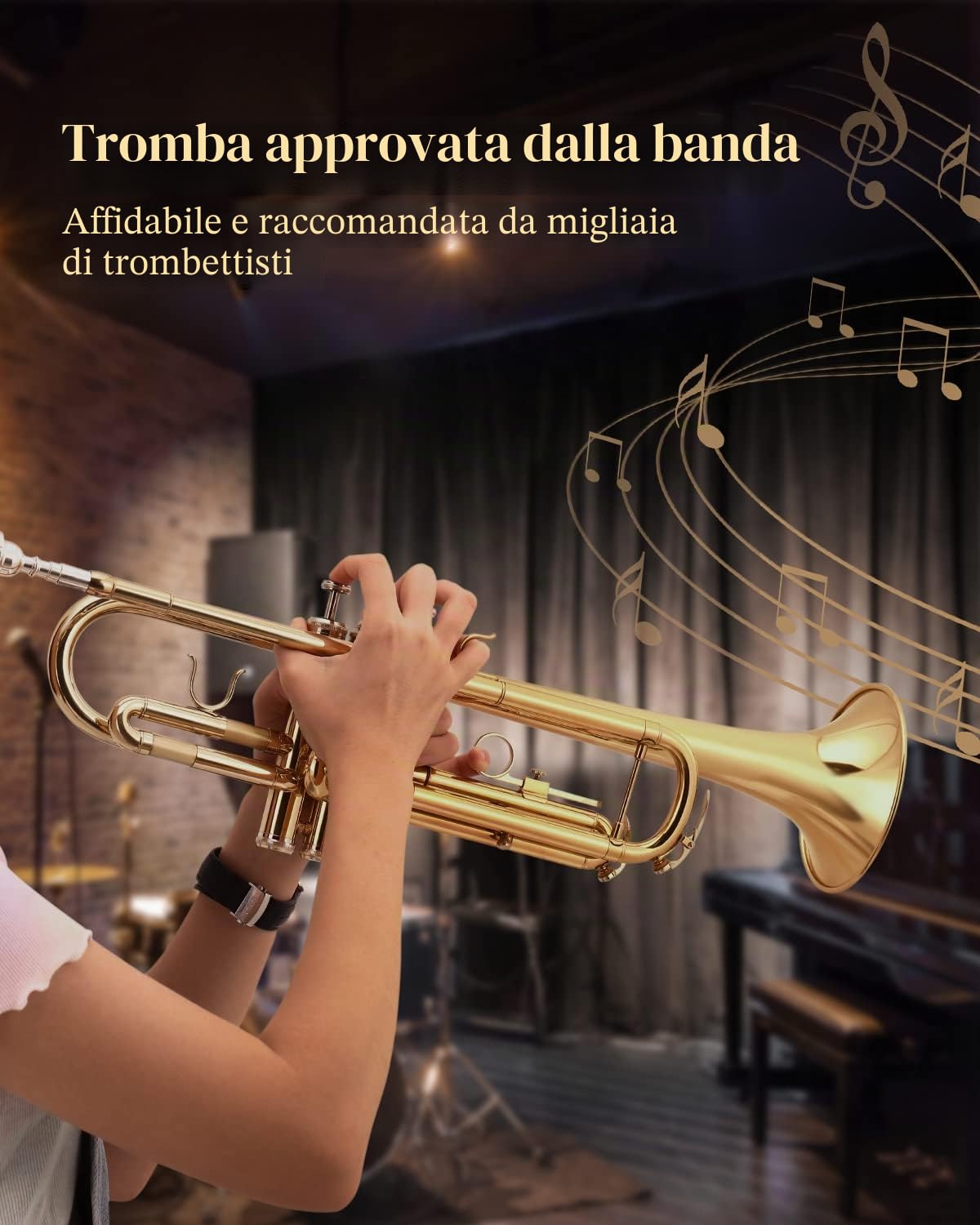 Eastar Tromba Standard Bb Set per Principianti, Strumento Tromba Studente in Ottone con Custodia Rigida, Kit di Pulizia, Bocchino 7C e Guanti, ETR-380, Oro
