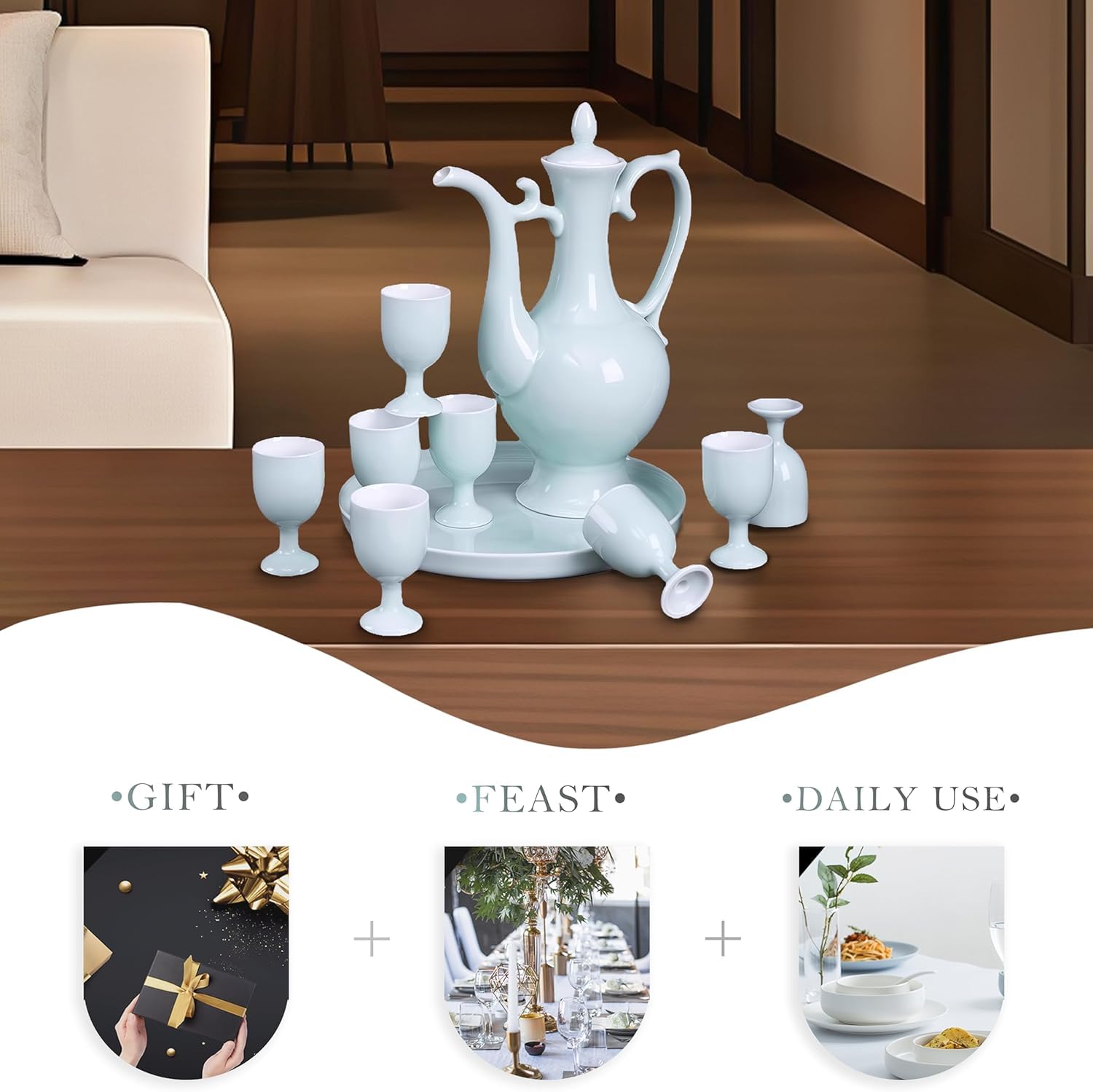 Handgefertigtes -Keramik-schnapsglas-Set – Traditionelle Chinesische Baijiu-Becher, Tragbare Weingläser Für Die Hausbar, Als Geschenk, Für Partys Und Verkostungen Blue