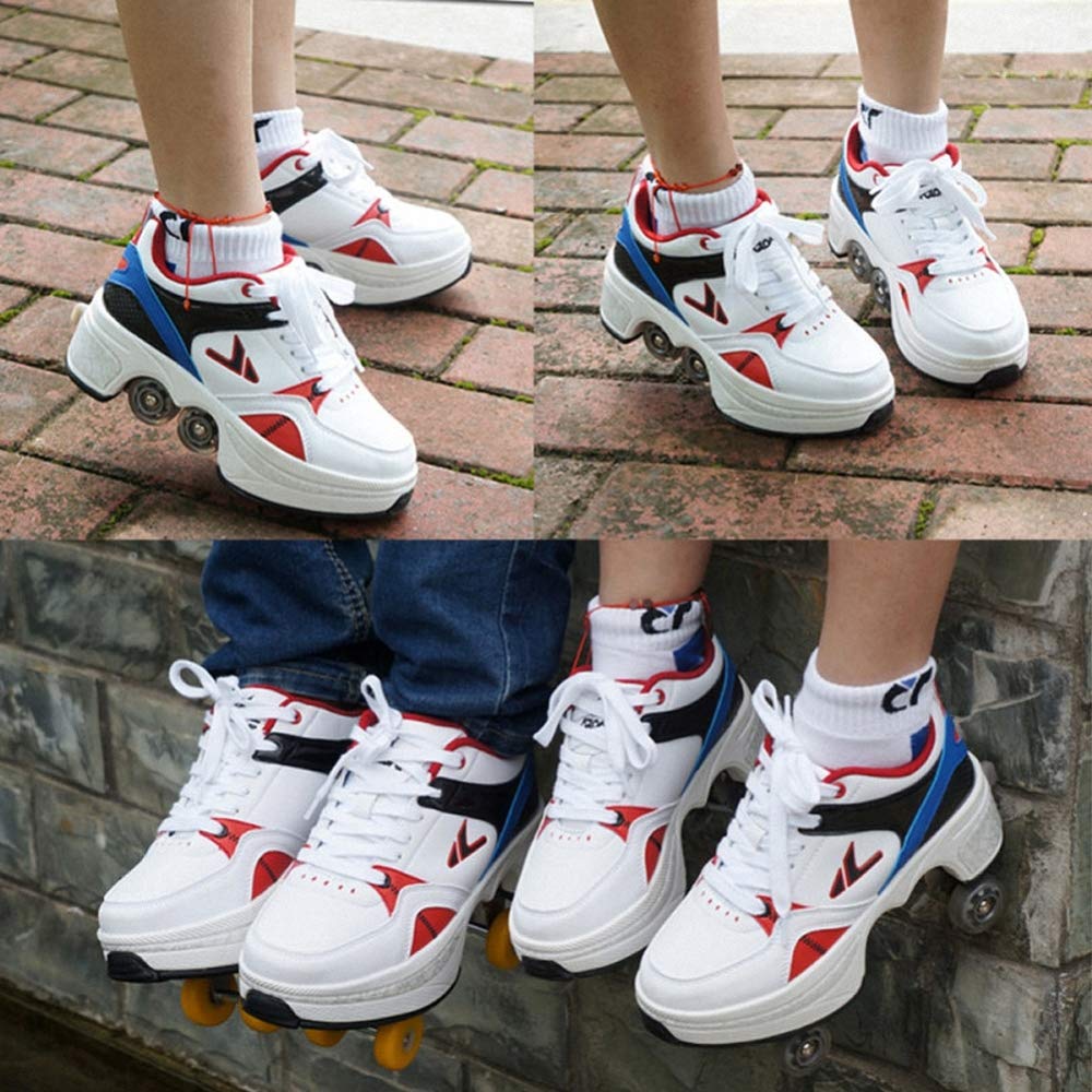 Unisex-Kinder Skateboard Schuhe Kinderschuhe Mit Rollen Skate Shoes Rollen Schuhe Sportschuhe Laufschuhe Sneakers Mit Rollen Kinder Jungen Mädchen,WhiteBlue-36