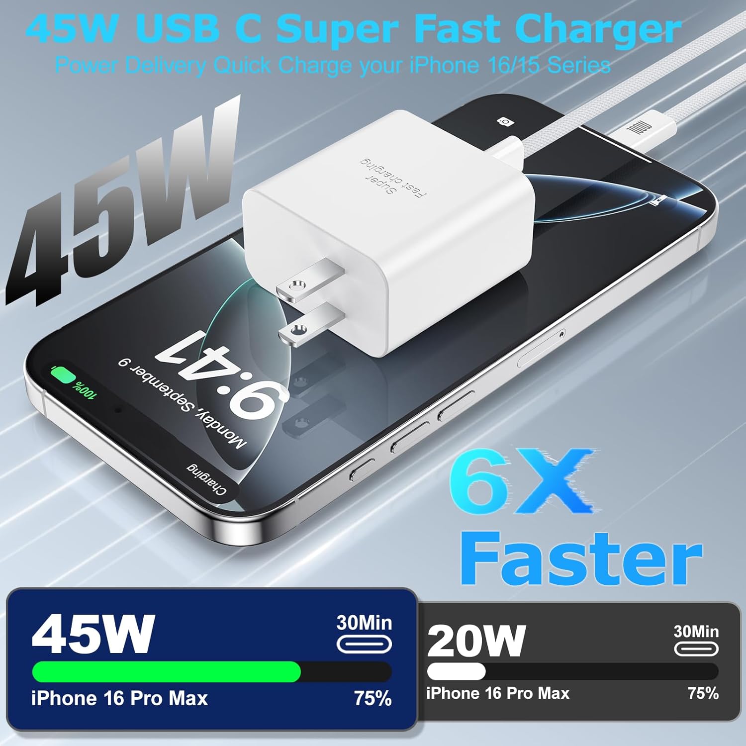 iPhone 17 16 Pro Max Charger Fast Charging,3Pack 45W USB C Super Fast Charger & 6FT Long Type C Charging Cable Cord for iPhone 17 Pro Max/17 Pro/17 Air/17/16 Pro Max/15,iPad Pro/Mini/Air,Galaxy S25