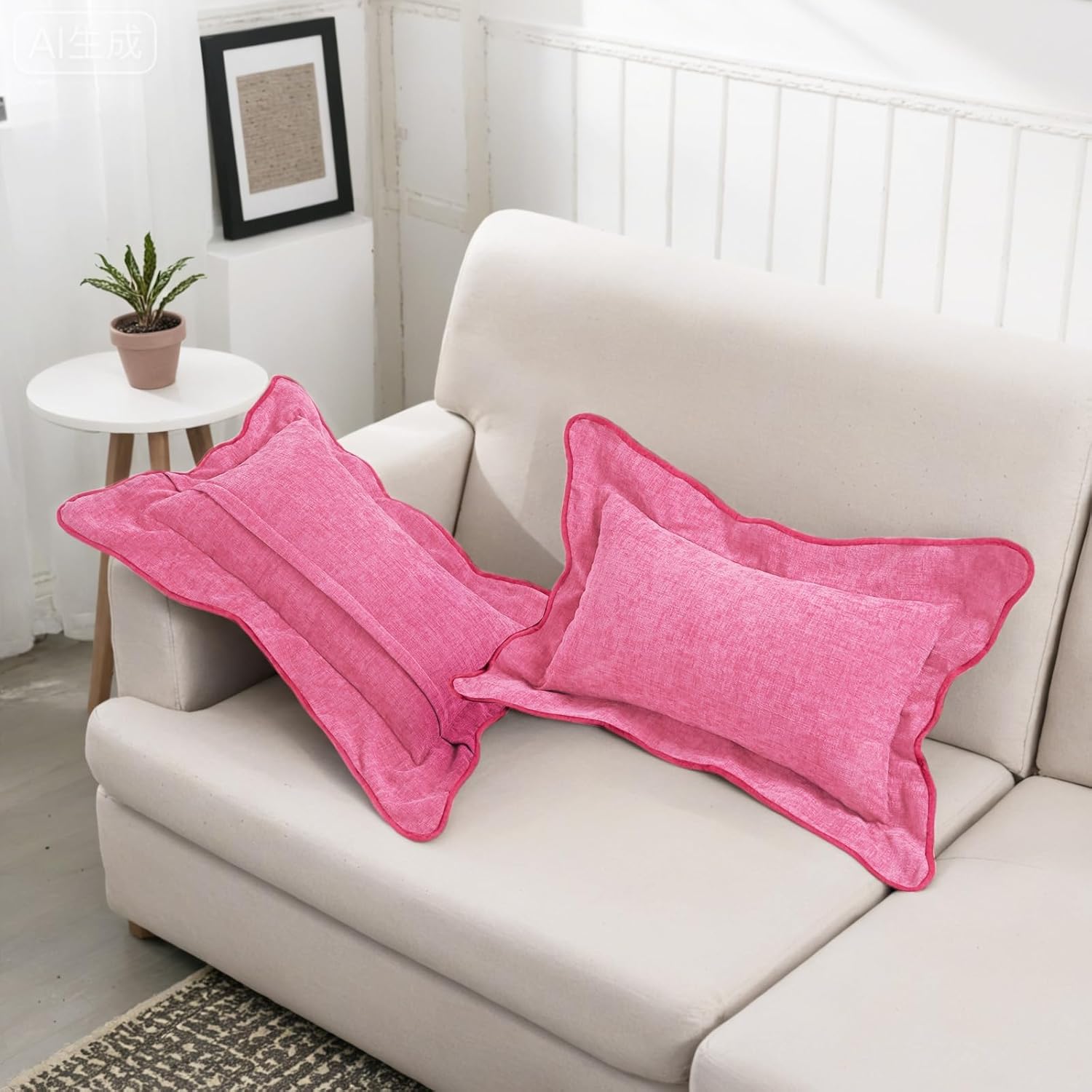 HAUSSY Valentines Scalloped Pillow Covers 12x20 Set of 2,Decorative Lumbar Throw Pillows Cute Aesthetic Preppy Cushion Covers for Couch Bed Living Room,Hot Pink - Image 5