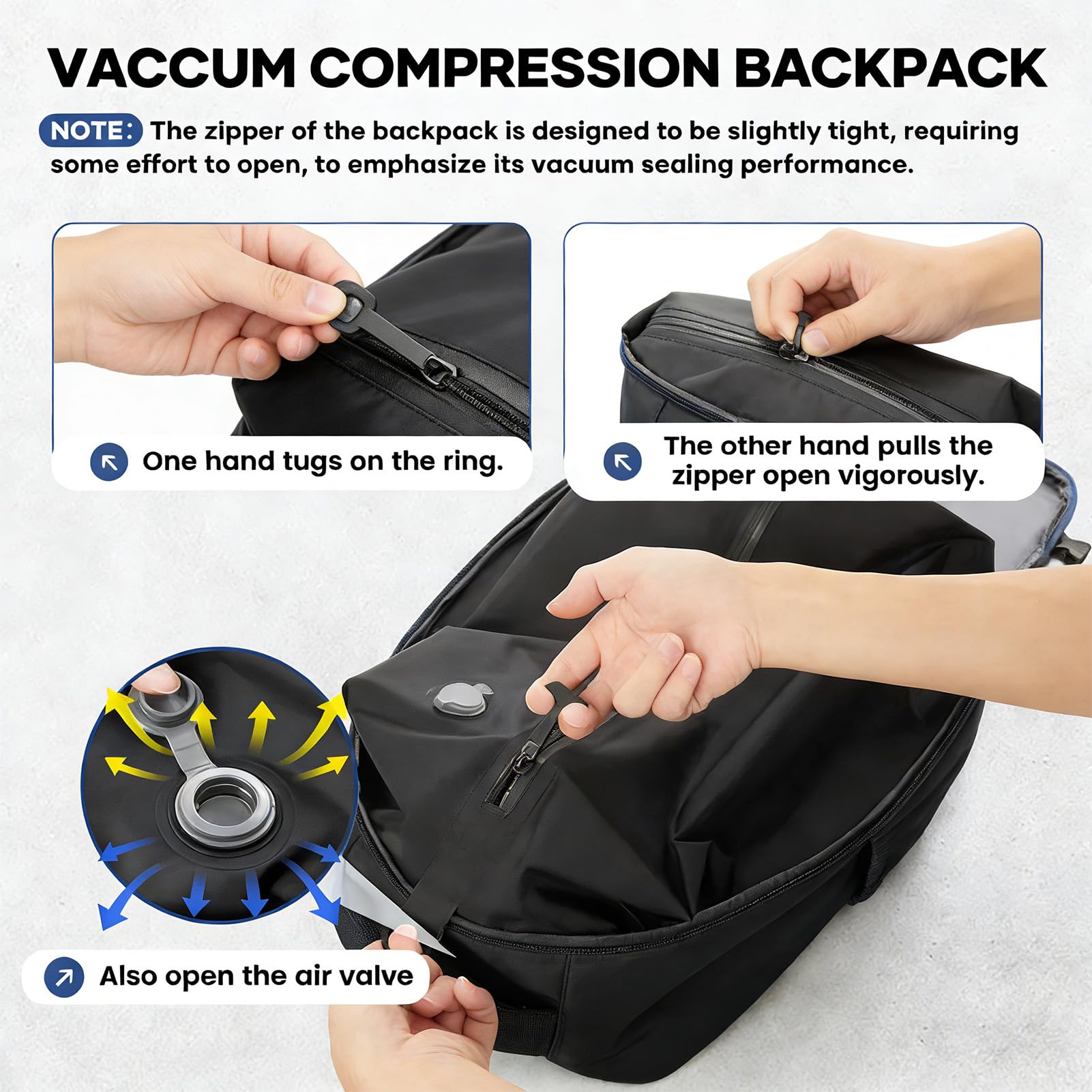 AUNMAS Sac à Dos Sous Vide 40 L pour Voyage avec Pompe à Air, Sac de Compression Sous Vide en Tissu Oxford Imperméable de Grande capacité pour les Sports de Plein Air, le Camping, le
