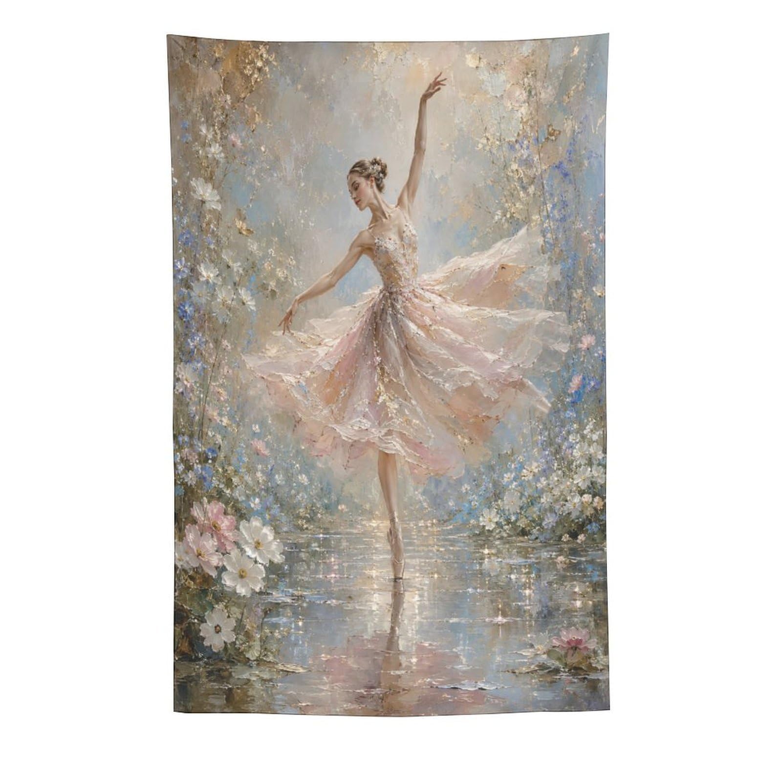 H3B8U2Y5 Ballerina Watercolor Garden Wall Tapestry, Impressionist Light