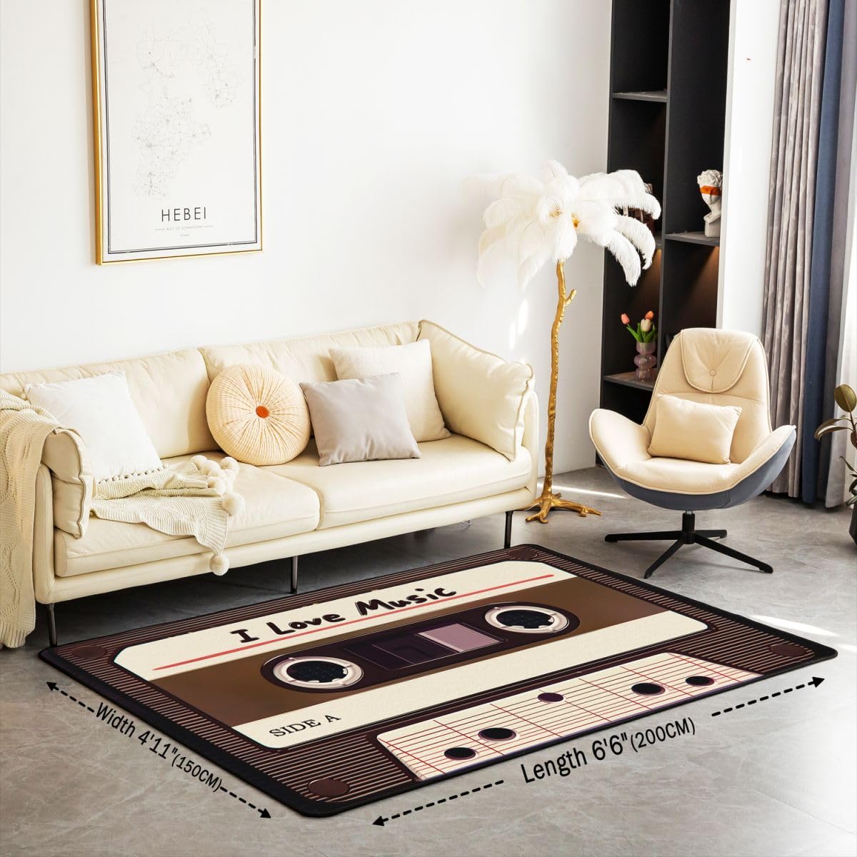 Homewish Retro Kassette Teppich 150x200 80er 90er Musikthema Teppiche Wohnzimmer für Kinder Jugendliche Erwachsene Jungen Mädchen Plastikkassetten Rugs for Living Room Pflegeleicht Carpet Stilvoll