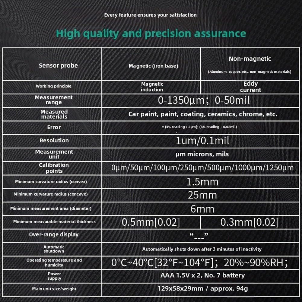 jauge d'épaisseur de peinture voiture 0-1350µm double sonde