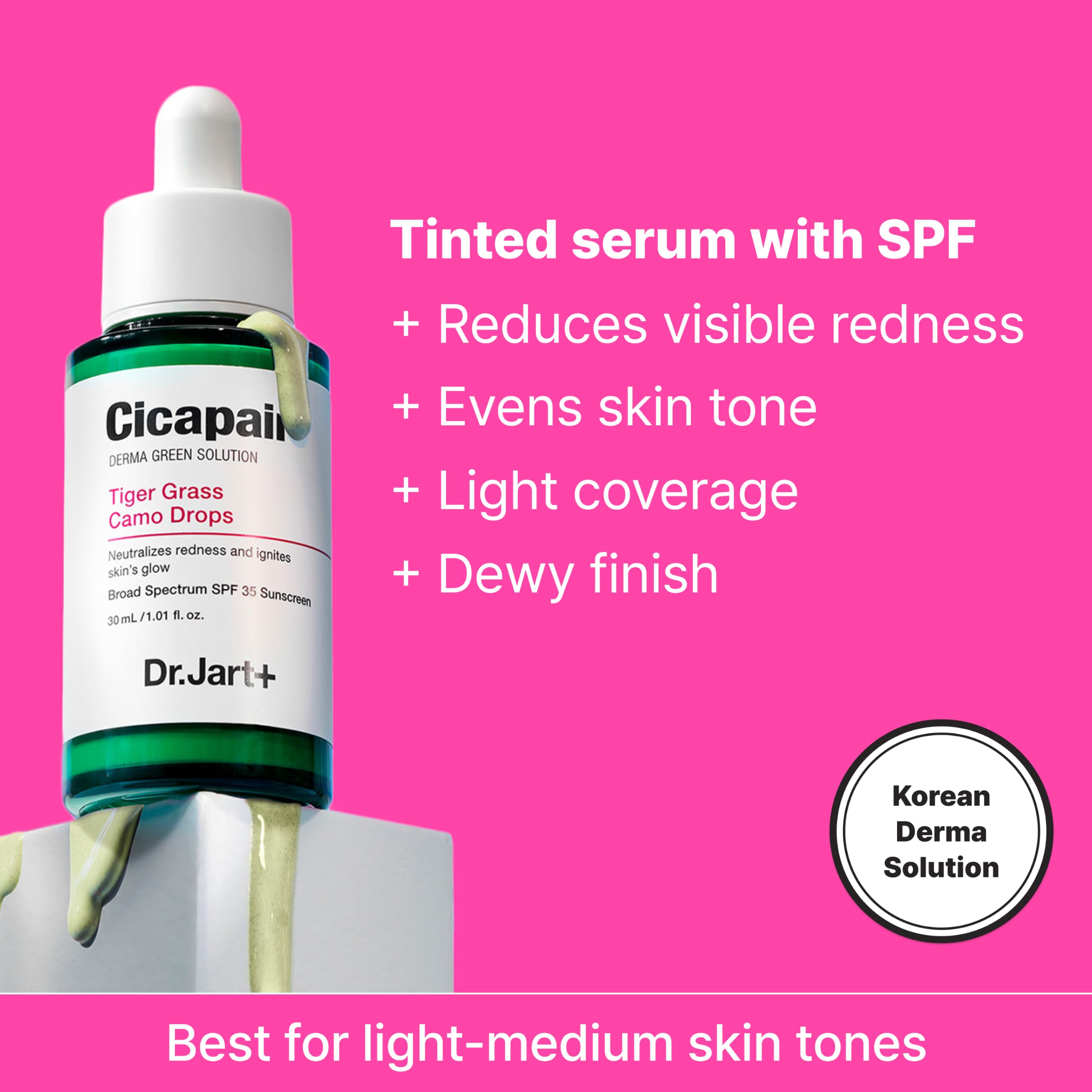 Dr.Jart+ Cicapair Tiger Grass Camo Drops Tinted Serum with Centella Asiatica | Redness Corrector for Face| Korean Skin Care Makeup Hybrid, 1.01 Fl Oz