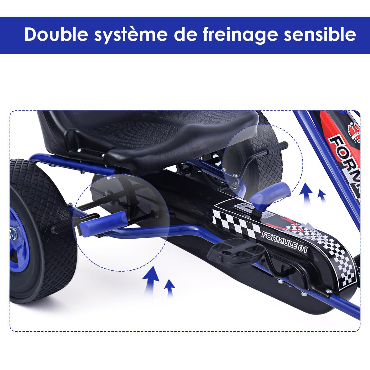COSTWAY Kart à Pédale Enfant avec Siège Réglable & Freins à Main, Vélo d’Enfant avec 4 Roues en EVA, Charge 30kg pour Enfants de 3-8 Ans, 98x59x61 cm