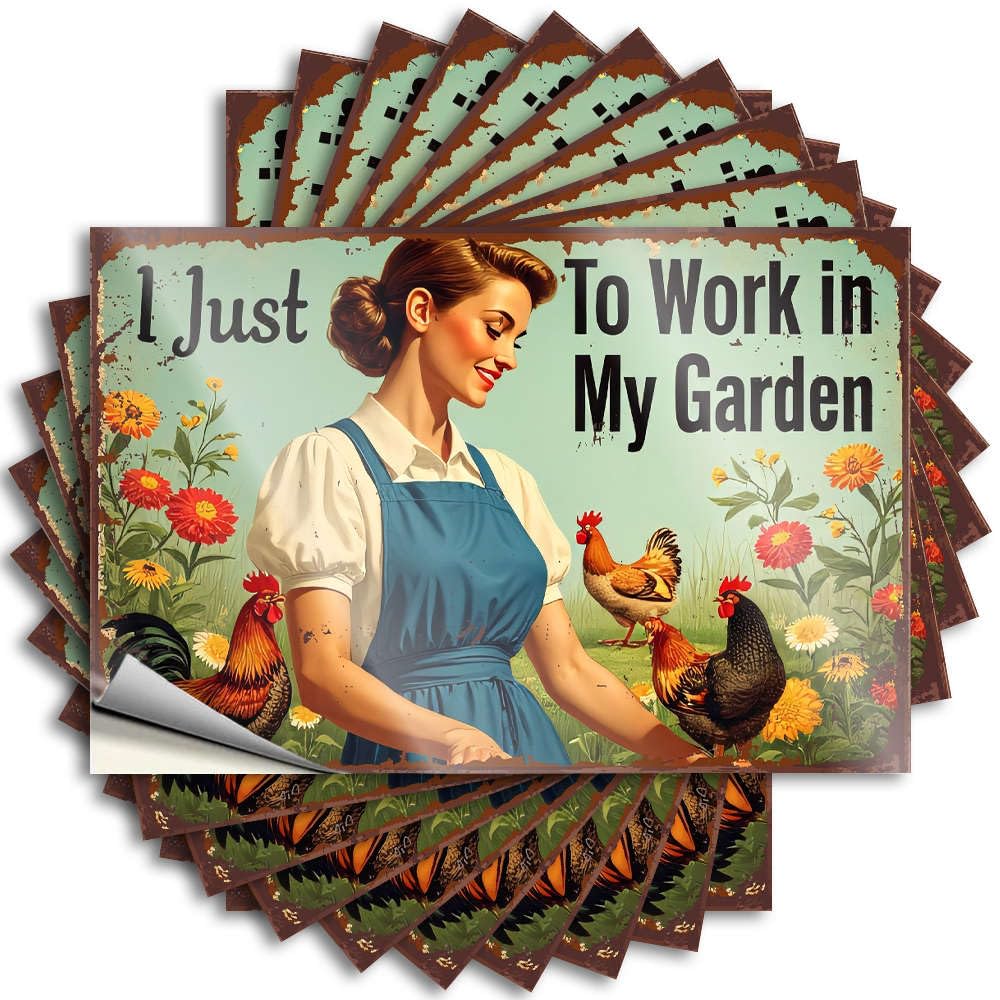 Tiki Bar Decorations Decal Bottle | Woman in Garden with Chickens. Unique Thankful Sticker Pack(8X12CM)