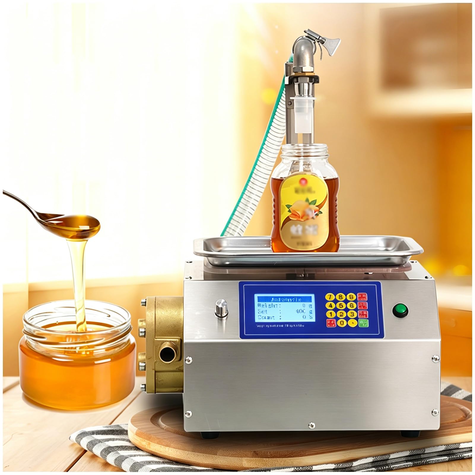 AVSMGP 200W Viscous Liquid Filling Machine, Bottler Honey Filling Machine- Digital Filler- 7L/Min Flow & 0-40Cm Adjustable Height for Honey Sesame Paste Peanut Butter Jam Oil Glue