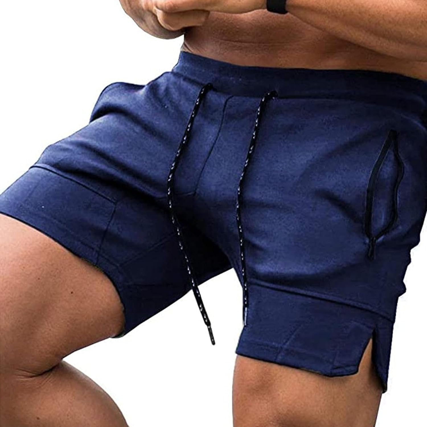DGHM-JLMY Men's Summer Bodybuilding Leisure Shorts Cropped Pants Fashion Zipper Pocket Shorts Training Fitted Jogging Short
