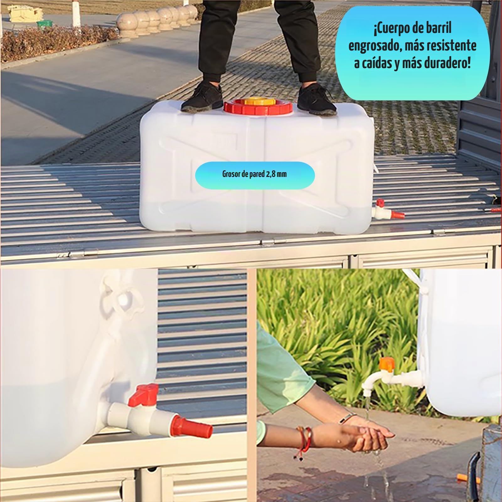 Contenedor De Agua Alimentario De HDPE Cuadrado, Tanque De Gran Capacidad con Asa Reforzada, 2,8 Mm De Grosor Estanco para Hogar, Camping, Autocaravanas Y Exteriores(Size:200L)