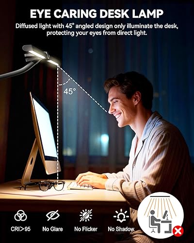 Miniatura 6 de Lámpara de escritorio LED para oficina en casa, lámpara de arquitecto para cuidar los ojos con abrazadera, luz de computadora de atenuación continua