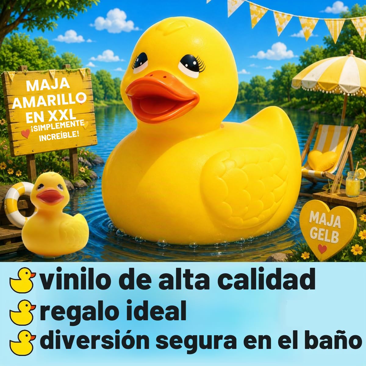 Duckshop I Patito de baño XXL Maja – Amarillo I Patito chirriante I Regalo para niños I Presente coleccionista