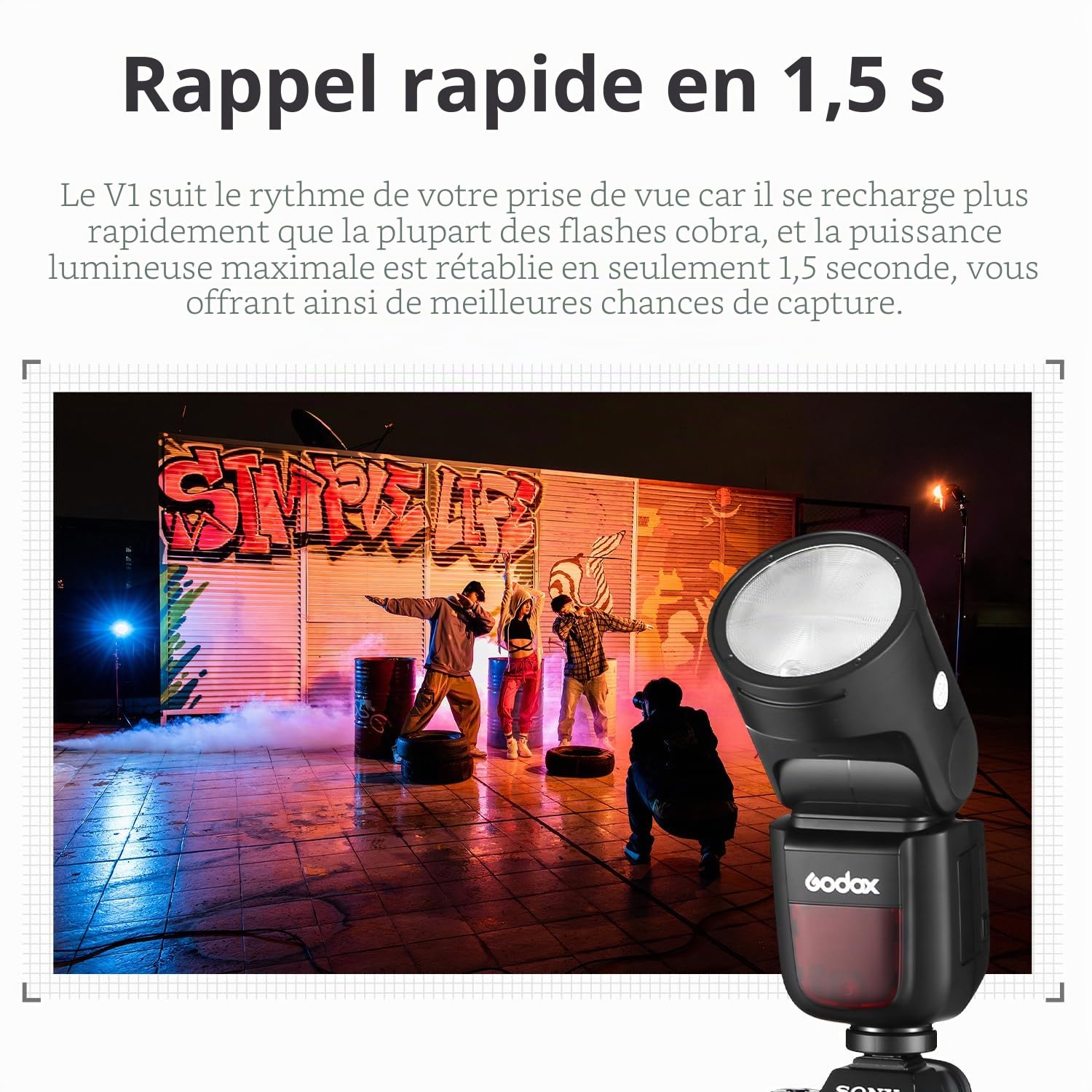 Godox Flash V1-S V1S, 76 W 2,4 G TTL ronde, 1,5 s recyclage, 1/8000 HSS, 480 prises pleine puissance, 3000 mAh batterie lithium interchangeable