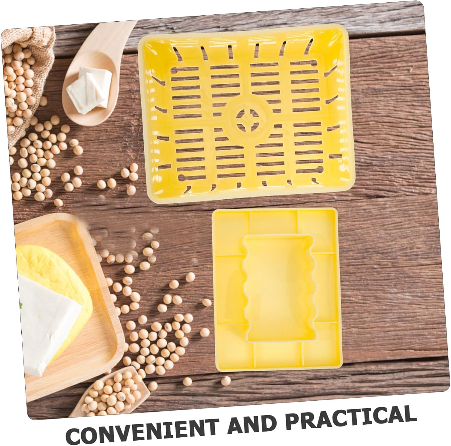 Beige Plastic Tofu Press Mold for Homemade Cheese and Tofu