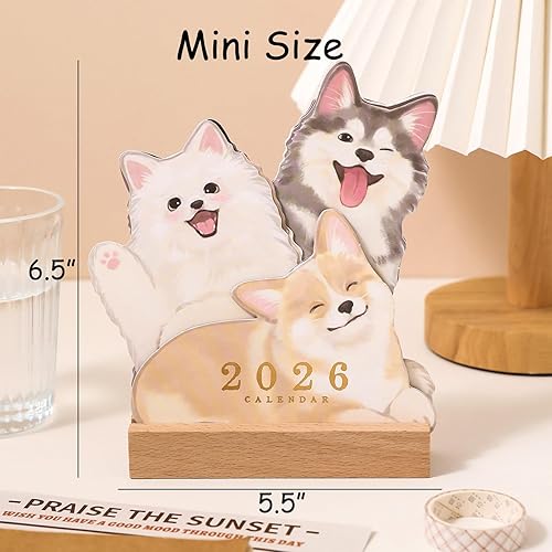 Miniatura 7 de Mini calendario de escritorio 2026 creativo con forma de mascota, decoración de escritorio, calendario mensual único de 6.5 x 5.5 pulgadas, perros
