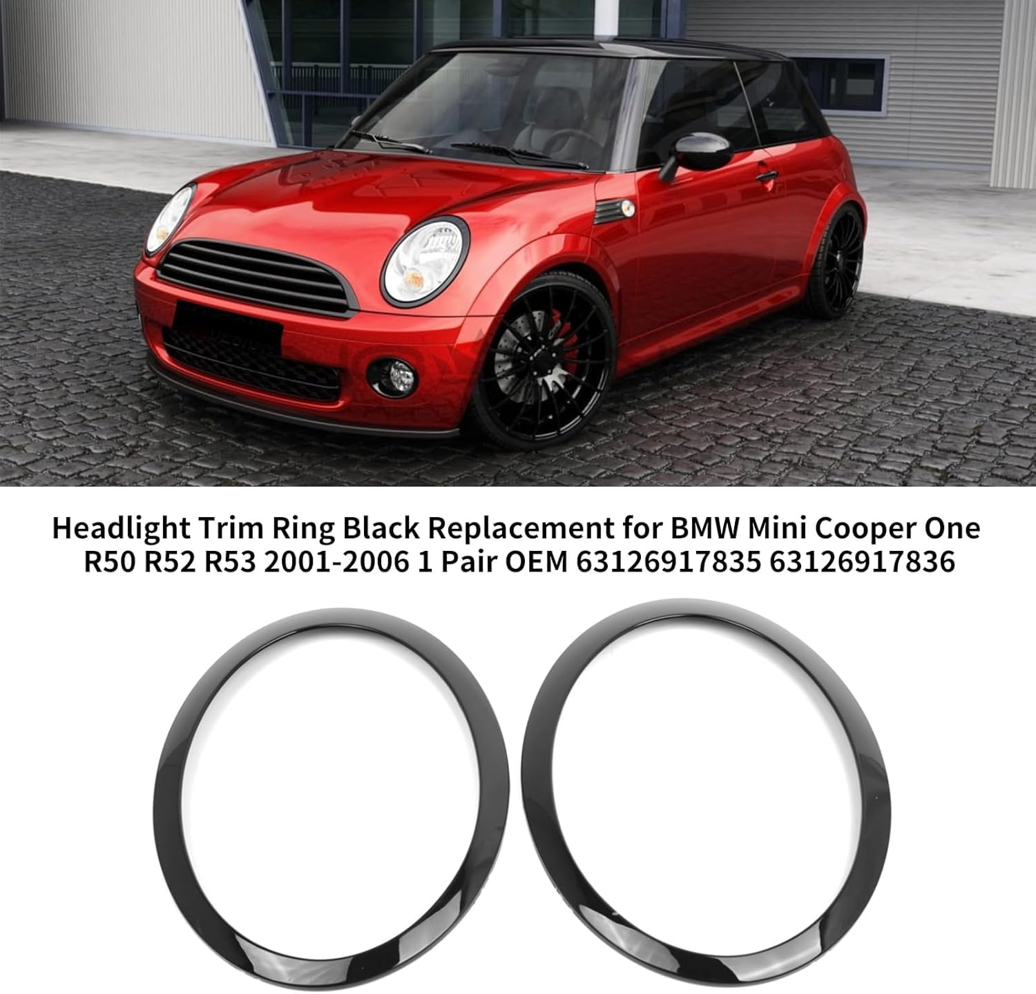 Scheinwerfer-Zierring, schwarz, Ersatz für Mini Cooper One R50 R52 R53 2001–2006, 1 Paar OEM 63126917835 63126917836