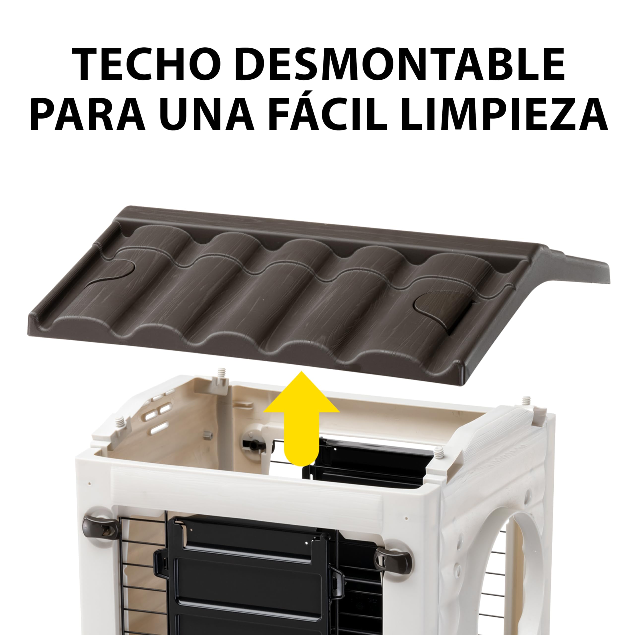 Ferplast Casita para Conejos Metro', conectable a túneles para Conejos Enanos, Hurones y cobayas, con 2 entradas, Techo Desmontable y Base con desagüe, 43 x 48 x 44 cm.