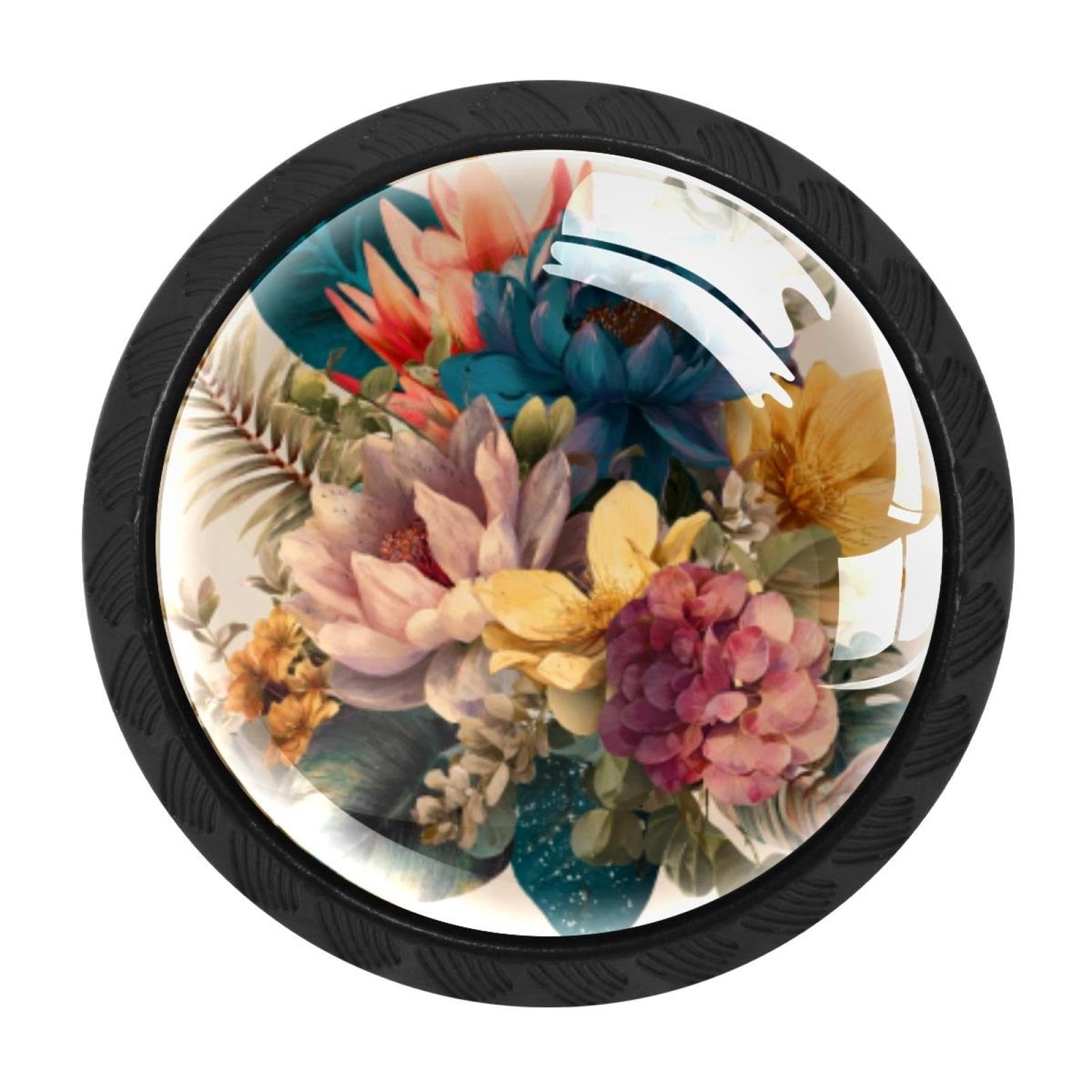 CHENZZZZ 4 pcs Colorful Flowers with Leaves (11) Cabinet Knobs Crystal Drawer Pulls for Kitchen, Bathroom Cabinet, Dresser and Cupboard